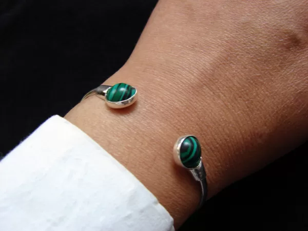 Sterling Silver Malachite Bangle Cuff Bracelet