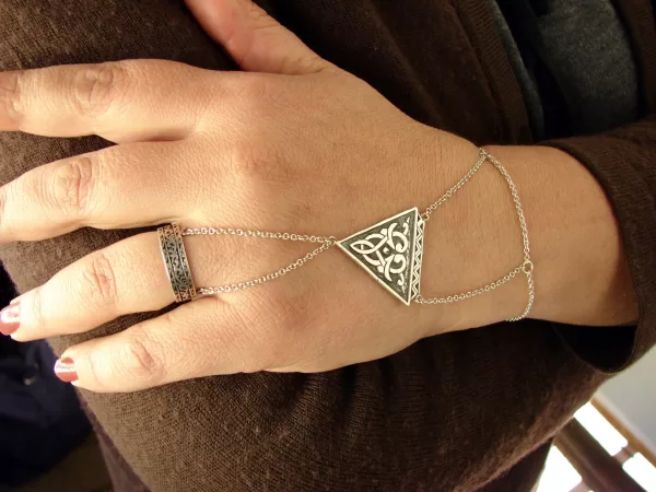 Triangle Charm Link Chain Bracelet and Ring