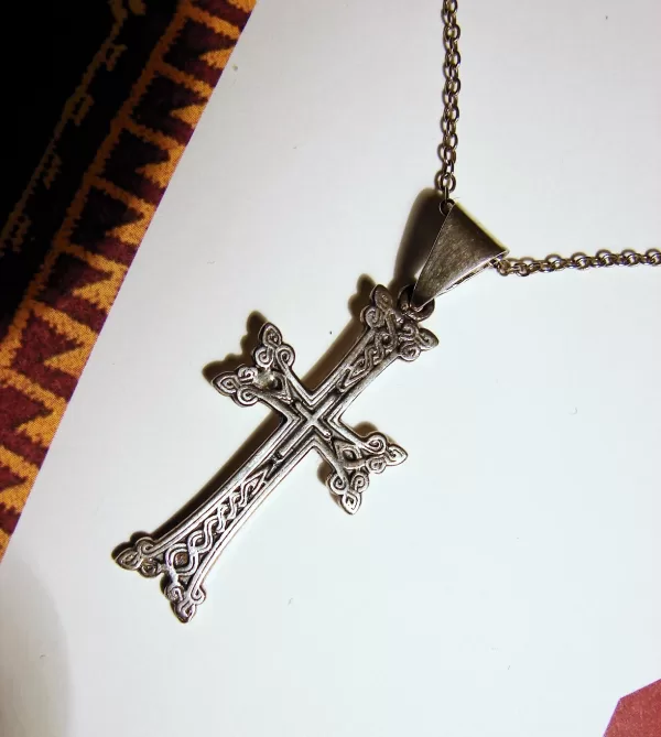 Silver Antique Khachqar Ornament Cross Pendant