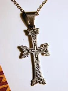 Silver Antique Khachqar Ornament Cross Pendant