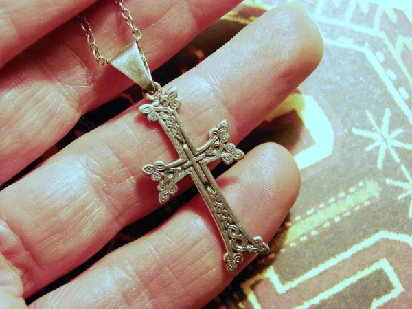 Silver Antique Khachqar Ornament Cross Pendant