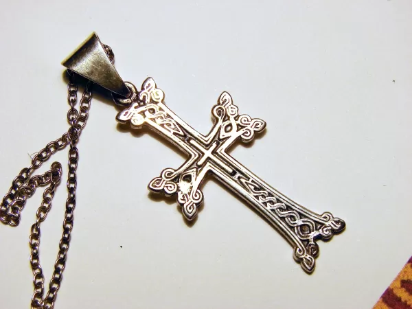 Silver Antique Khachqar Ornament Cross Pendant