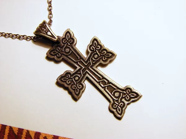 Sterling Silver Antique Khachqar Ornament Cross Pendant