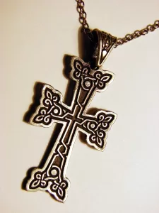 Sterling Silver Antique Khachqar Ornament Cross Pendant