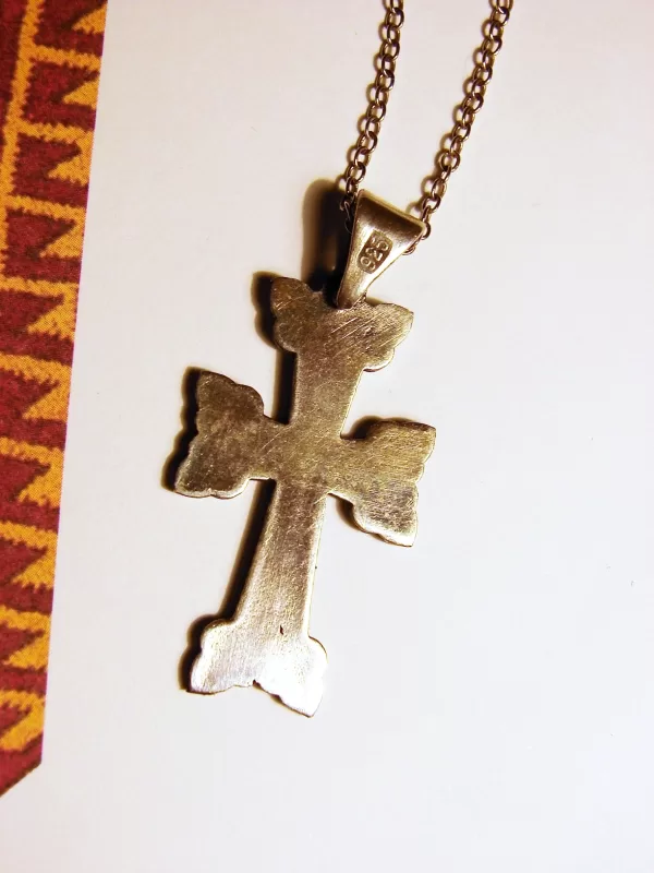 Sterling Silver Antique Khachqar Ornament Cross Pendant