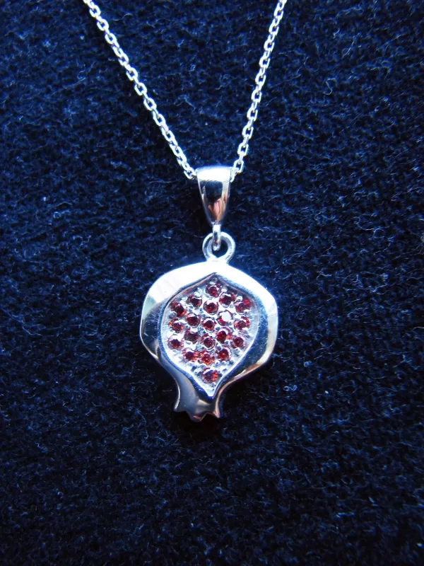 Sterling Silver Red Zircon Pomegranate Pendant