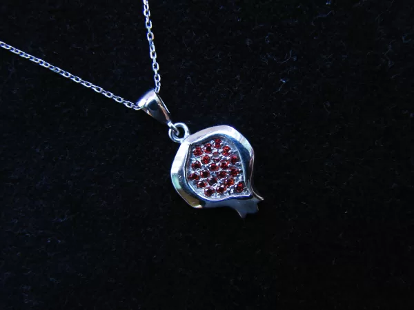 Sterling Silver Red Zircon Pomegranate Pendant