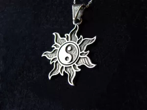 Pendant Yin Yang in rays of the Sun, Sterling Silver 925