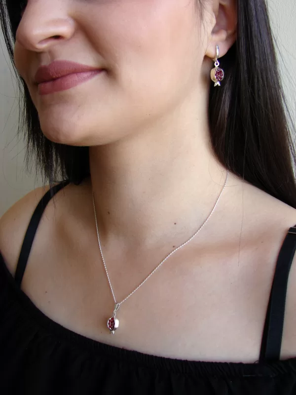 Sterling Silver Red Zircon Pomegranate Jewelry Set