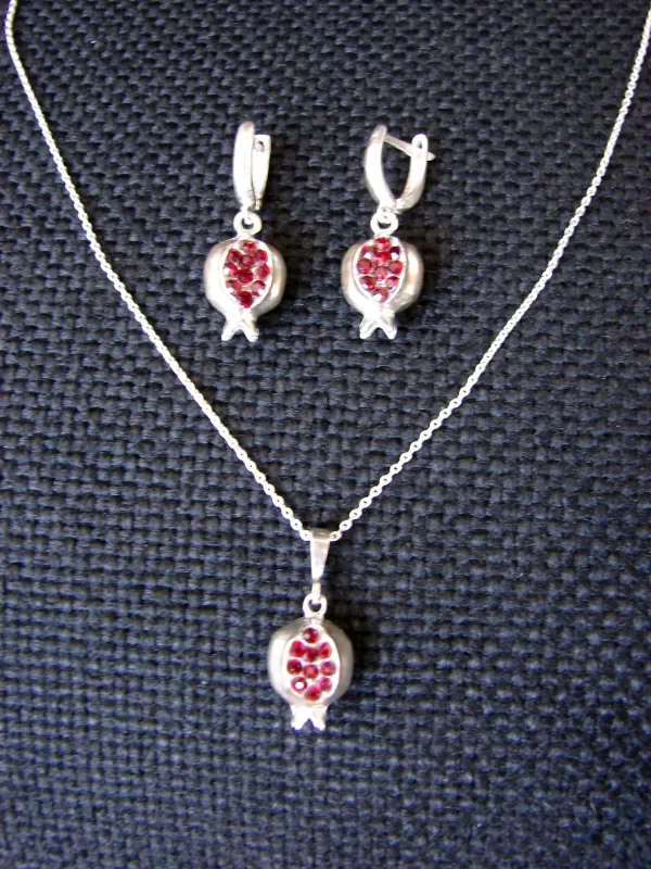 Sterling Silver Red Zircon Pomegranate Jewelry Set