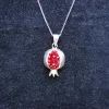 Sterling Silver Red Zircon Pomegranate Pendant