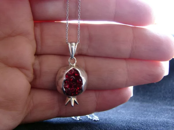 Sterling Silver Red Zircon Pomegranate Pendant