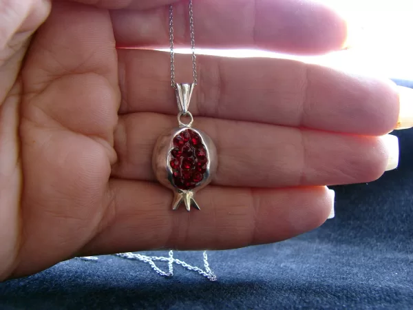 Sterling Silver Red Zircon Pomegranate Pendant