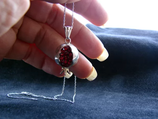 Sterling Silver Red Zircon Pomegranate Pendant