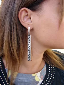 Ethnic Style Long Earrings, Sterling Silver 925