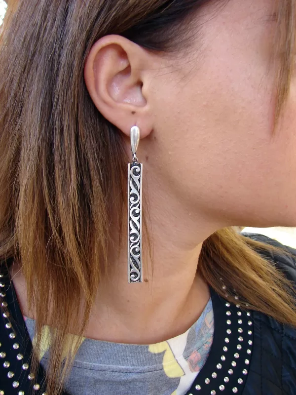 Ethnic Style Long Earrings, Sterling Silver 925