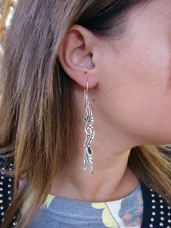 Sterling Silver Long Ethnic Style Earrings