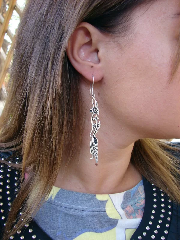 Long Party Ethnic Style Earrings, Sterling Silver 925