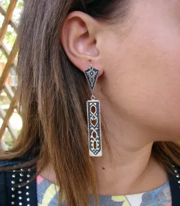 Sterling Silver Ethnic Carpet Long Dangle Earrings