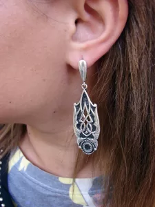 Ethnic Ornament Dangle Long Earrings Sterling Silver 925