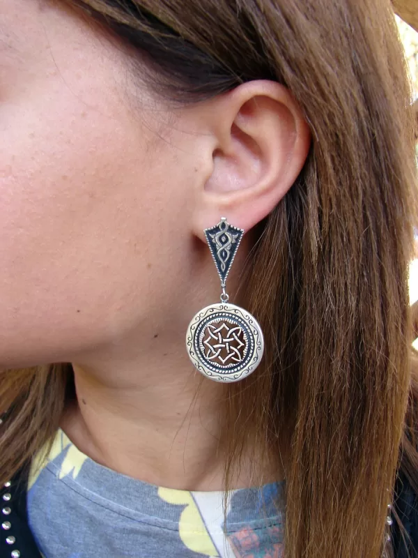 Sterling Silver Ethnic Style Large Round Earrings