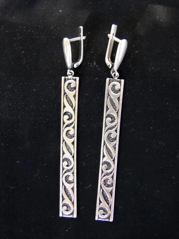 Sterling Silver Ethnic Style Long Earrings