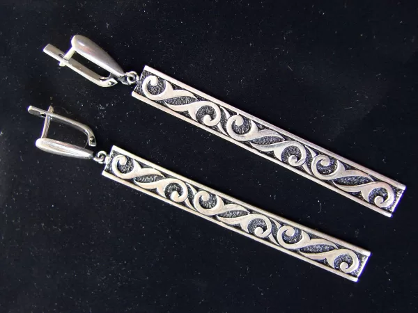 Ethnic Style Long Earrings, Sterling Silver 925