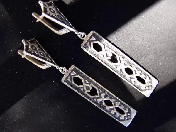 Sterling Silver Ethnic Carpet Long Dangle Earrings