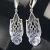 Ethnic Ornament Dangle Long Earrings Sterling Silver 925