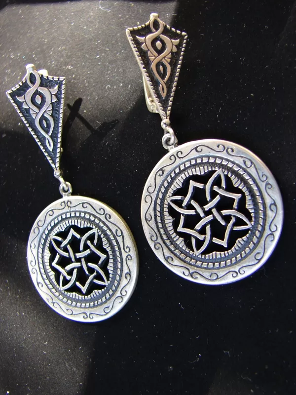 Sterling Silver Ethnic Style Large Round Earrings