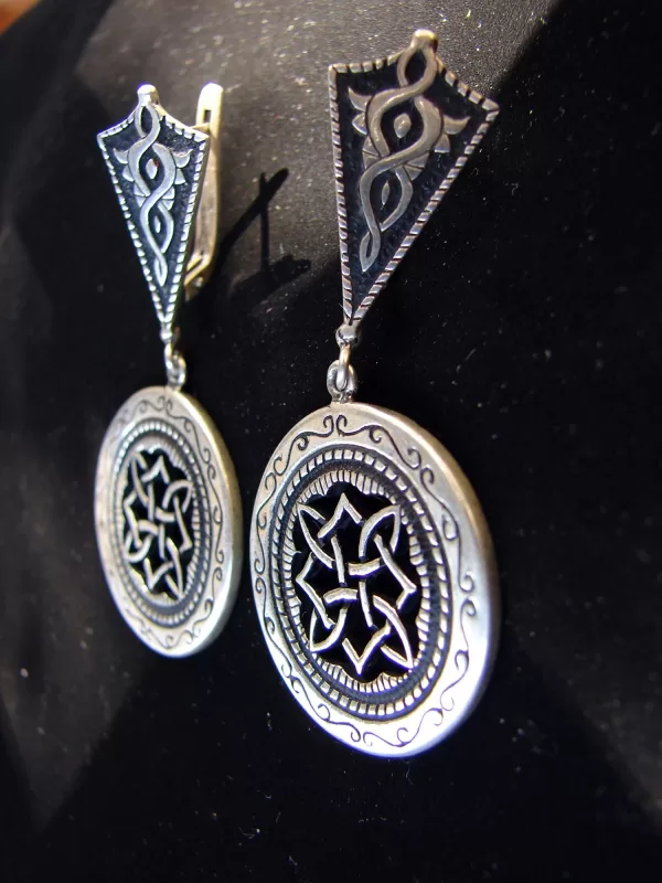 Ethnic Style Large Round Earrings, Sterling Silver 925