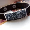 Leather Bracelet with Cross for Men and Women, Silver bar