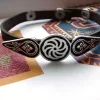 Leather Bracelet for Men and Women, Silver bar Wheel of Eternity