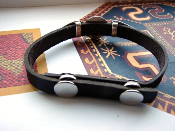 Leather Bracelet for Men and Women, Silver bar Wheel of Eternity