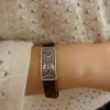 Leather Bracelet with Cross for Men and Women, Silver bar