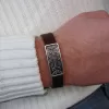 Leather Bracelet with Cross for Men and Women, Silver bar