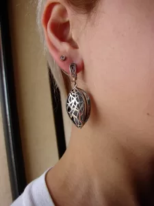 Sterling Silver Peach Pit Large Earrings and Ring Set