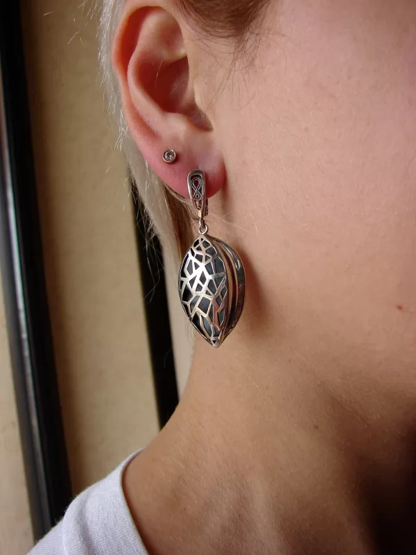 Sterling Silver Peach Pit Large Earrings and Ring Set