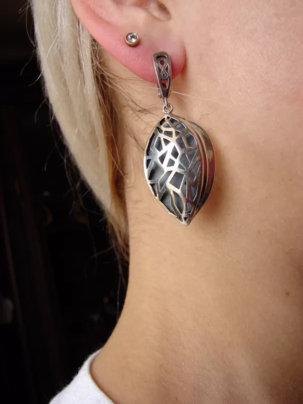 Sterling Silver Peach Pit Large Earrings and Ring Set