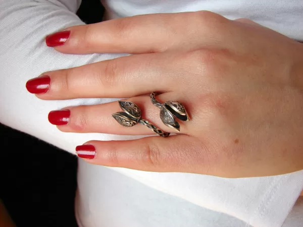 Long Tulip Silver Earrings and Ring