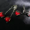 Long Tulip Earrings and Ring, Silver with Stone