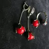 Long Tulip Earrings and Ring, Silver with Stone