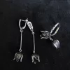 Long Tulip Silver Earrings and Ring