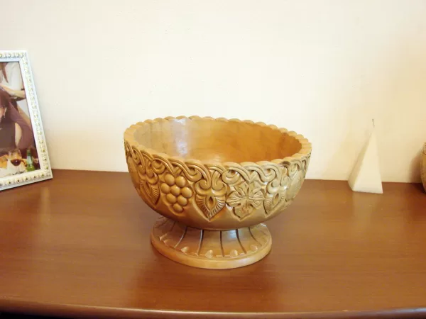 Large Hand Carved Natural Wooden Bowl