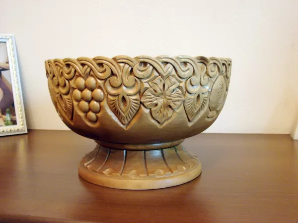 Large Hand Carved Natural Wooden Bowl