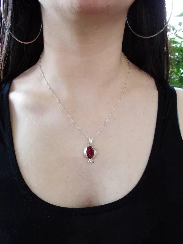 Sterling Silver Red Zircon Pomegranate Pendant