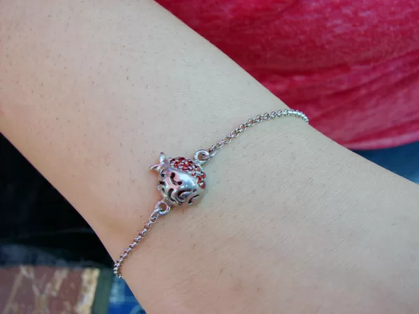 Bracelet Pomegranate Charm 925 Sterling Silver Red Zircon