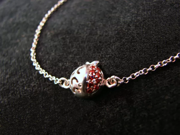 Bracelet Pomegranate Charm 925 Sterling Silver Red Zircon