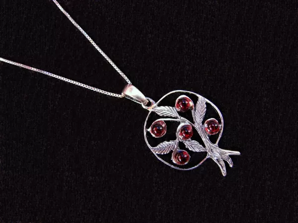 Sterling Silver Pomegranate with Leaves Pendant