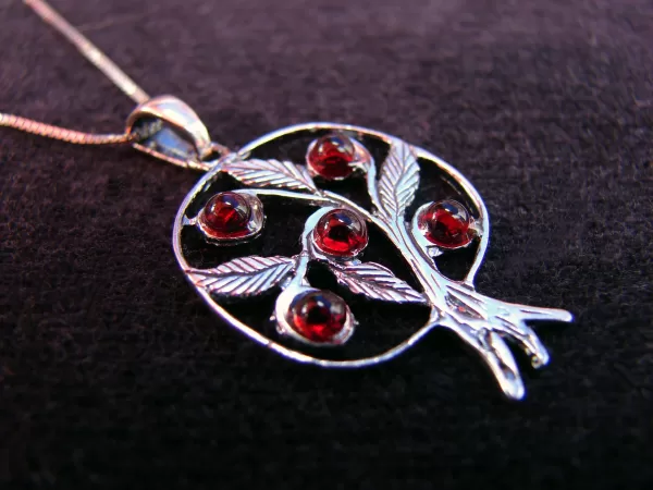 Sterling Silver Pomegranate with Leaves Pendant